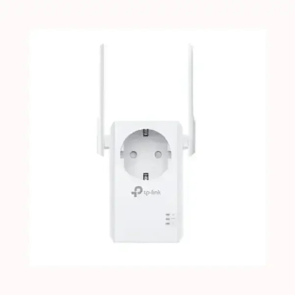 Ripetitore WiFi TPLINK con presa passante Schuko bianco e due antenne esterne per estendere copertura domestica