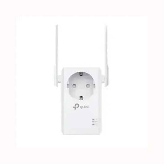 Ripetitore WiFi TPLINK con presa passante Schuko bianco e due antenne esterne per estendere copertura domestica