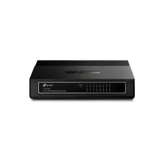 Switch Ethernet desktop nero TPLINK con indicatori LED frontali e porte RJ45 gigabit