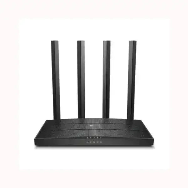 Router TPLINK nero con quattro antenne verticali per connettività wireless stabile e veloce