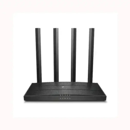 Router TPLINK nero con quattro antenne verticali per connettività wireless stabile e veloce