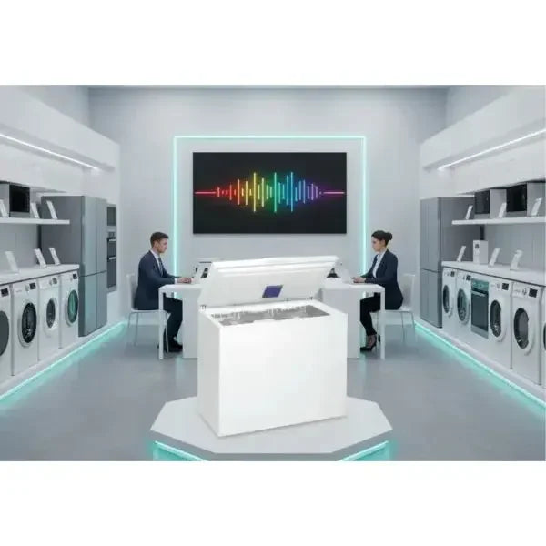 Whirlpool congelatore bianco con design moderno in un ambiente elegante di elettrodomestici