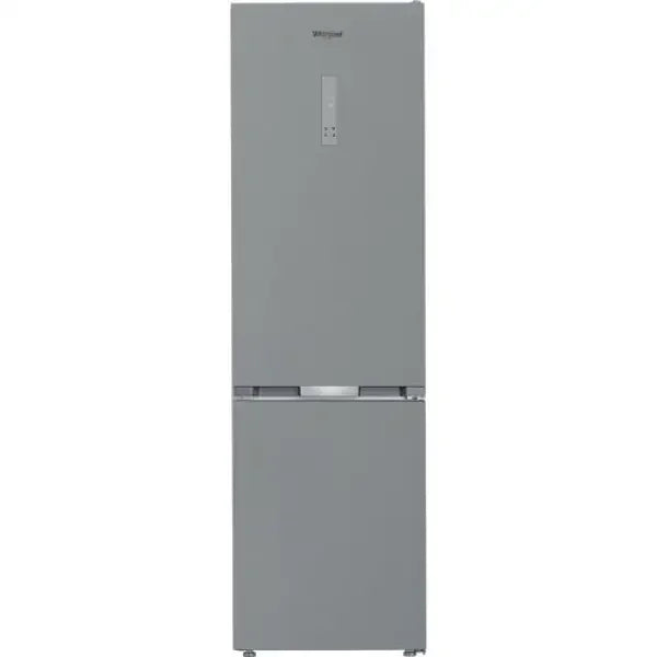 Frigo combinato Whirlpool grigio con doppia porta e design moderno per cucina