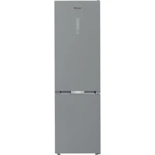 Frigo combinato Whirlpool grigio con doppia porta e design moderno per cucina