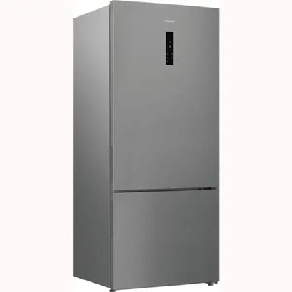 Frigorifero Hotpoint verticale in acciaio inox con doppia porta e pannello di controllo digitale