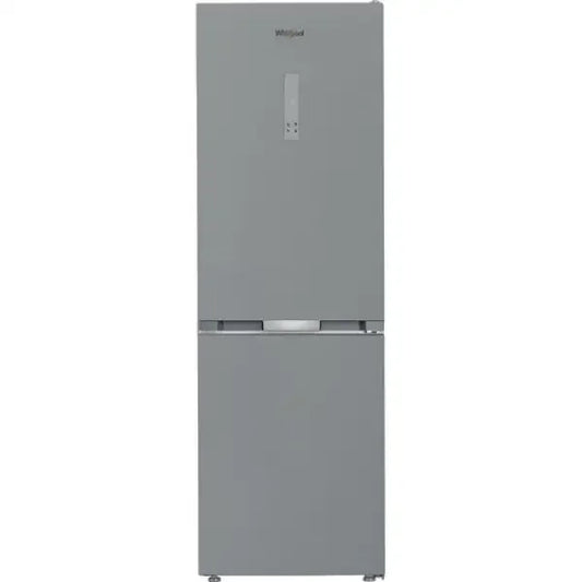 Frigorifero Whirlpool verticale grigio con doppia porta e design moderno