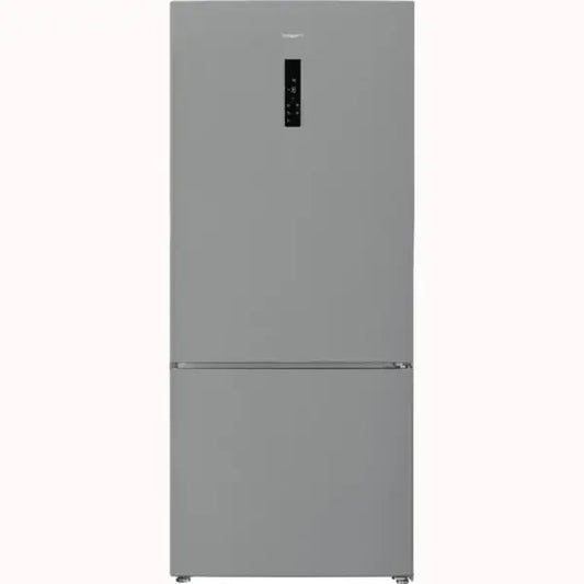 Frigorifero Hotpoint grigio con doppia porta e pannello di controllo digitale