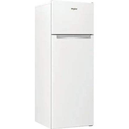 Frigorifero Whirlpool bianco con congelatore superiore e design compatto verticale