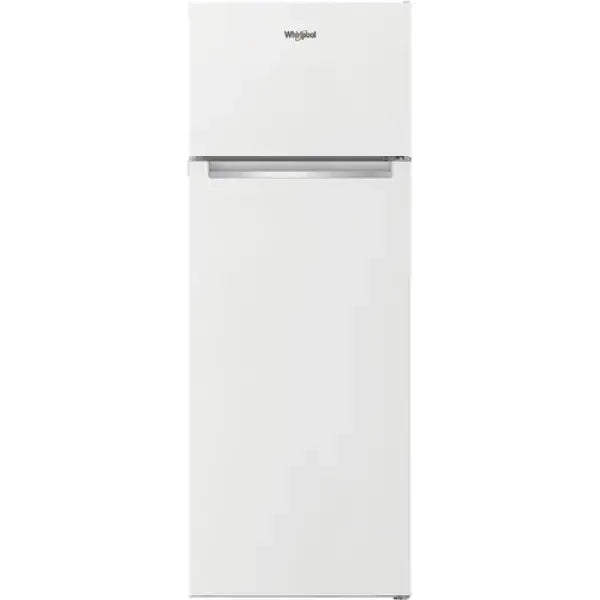 Frigorifero Whirlpool bianco con congelatore superiore e design semplice ed elegante