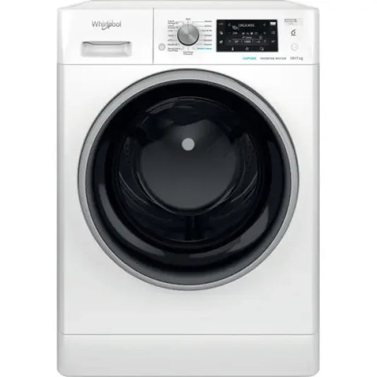 Lavasciuga Whirlpool bianca con oblo frontale e pannello di controllo digitale