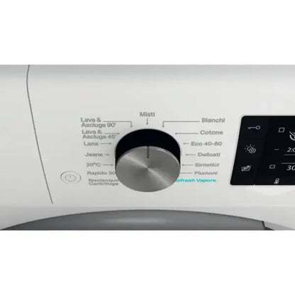 Pannello di controllo del lavasciuga Whirlpool con selettore programmi e impostazioni di lavaggio