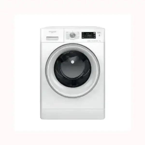 Lavatrice frontale bianca WHIRLPOOL con porta a oblò e pannello di controllo digitale