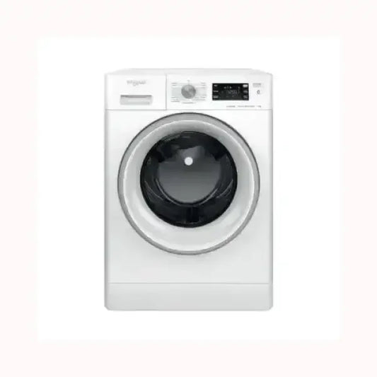 Lavatrice frontale bianca WHIRLPOOL con porta a oblò e pannello di controllo digitale