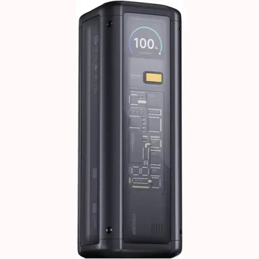 Xiaomi Powerbank nero con display digitale che mostra la percentuale di carica e interno trasparente