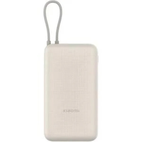 Xiaomi Powerbank beige con superficie texturizzata e cavo di ricarica integrato compatto