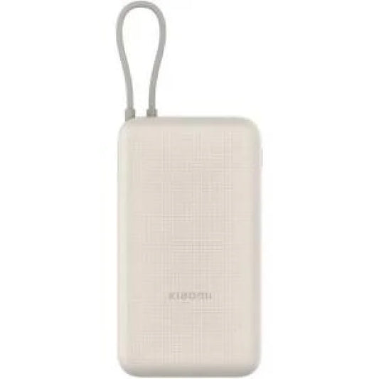 Xiaomi Powerbank beige con superficie texturizzata e cavo di ricarica integrato compatto