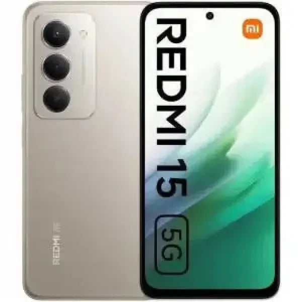 Smartphone Xiaomi Redmi 15 5G con display ampio e tripla fotocamera posteriore in color argento