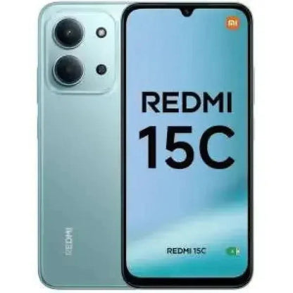 Smartphone Xiaomi Redmi 15C in verde con display ampio e doppia fotocamera posteriore