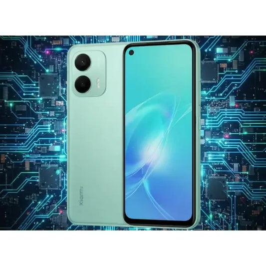 Smartphone Xiaomi verde acqua con display edge-to-edge e doppia fotocamera posteriore