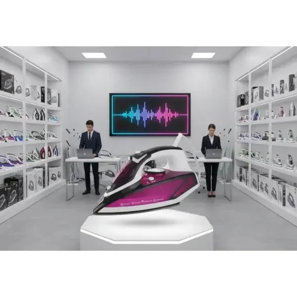 Ferro da stiro ZEPHIR con design innovativo esposto in un showroom moderno