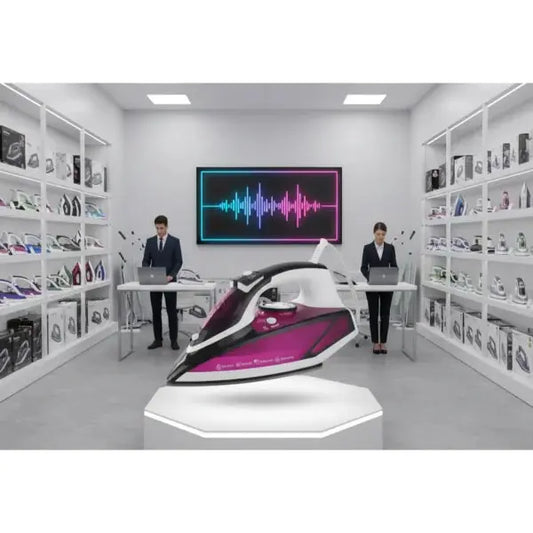 Ferro da stiro ZEPHIR con design innovativo esposto in un showroom moderno