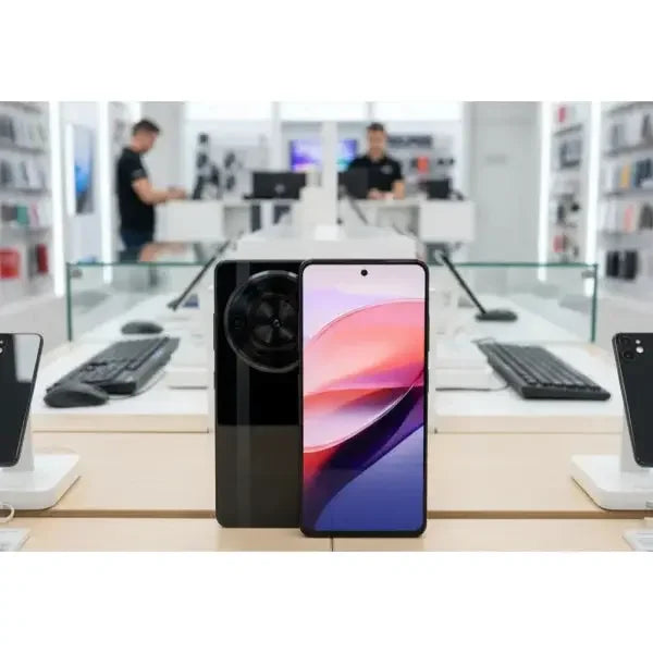 Smartphone ZTE con schermo grande e design elegante, esposto in negozio di elettronica