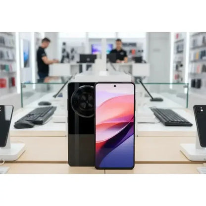 Smartphone ZTE con schermo grande e design elegante, esposto in negozio di elettronica